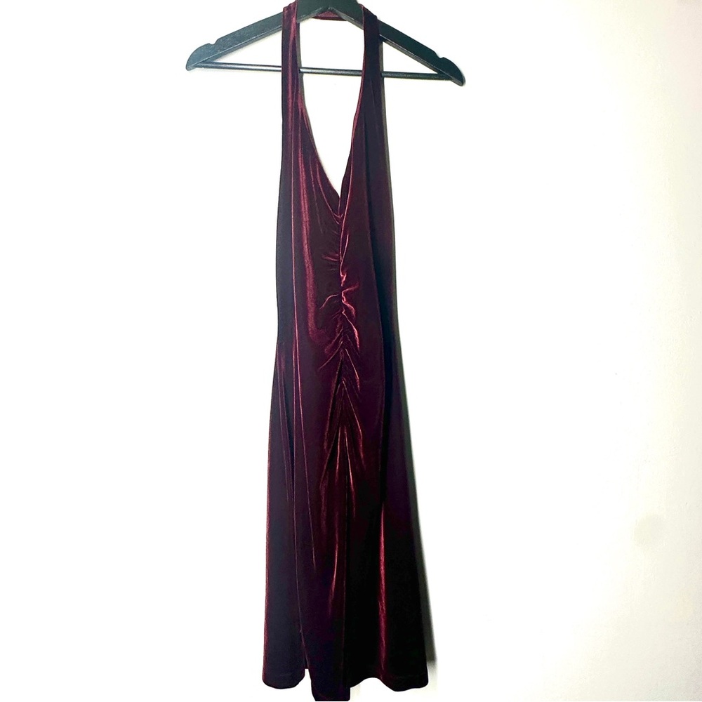 NWT BCBGMaxAzria Deep Burgundy Wine Velvet Halter Cocktail Dress Vintage